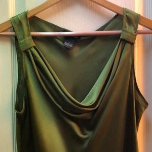 Sheer cowl neck glossy top